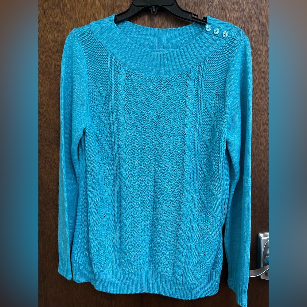 New York & Company Women's Turquoise Cable Knit Sweater Sz XL